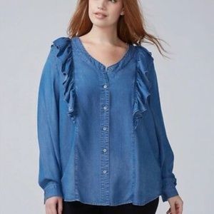 Lane Bryant Ruffle Shoulder Chambray Top